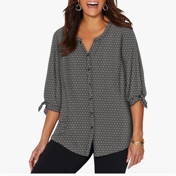 Catherine’s‎ Tunic Top Plus Size 6X Black White Longline - Picture 1 of 9